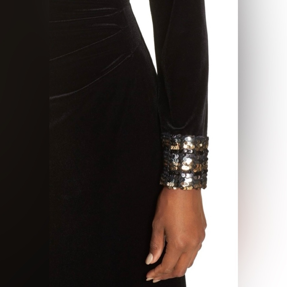 Vince Camuto Velvet Sequin Cuff Long Sleeve Gown - Picture 10 of 11